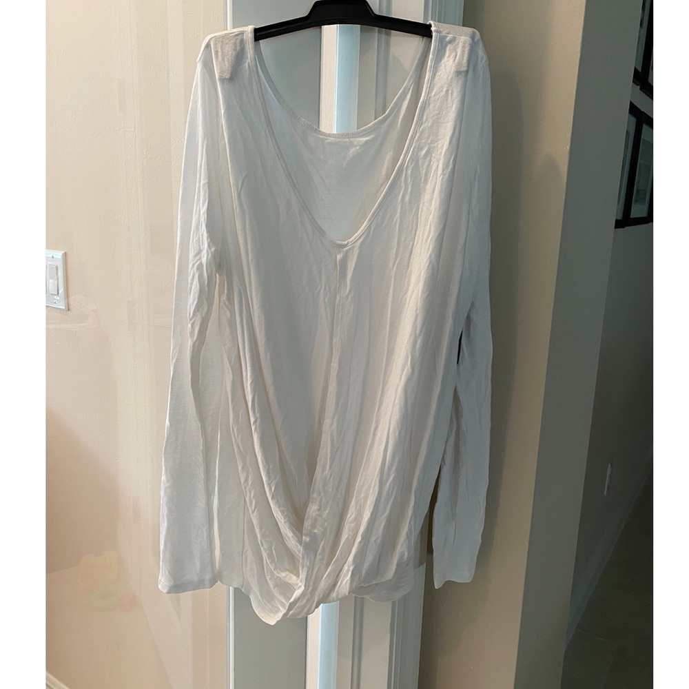 Brand New Express Large White Long Sleeve Two Way T-Shirt V-Neck